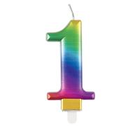 Metallic Rainbow Number 1 Birthday Candle - Vibrant 3D Topper for Cakes & Desserts - Perfect for Kids' & Adults' Parties - 1 Pc
