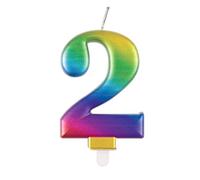 Metallic Rainbow Number 2 Birthday Candle - Vibrant 3D Topper for Cakes & Desserts - Perfect for Kids' & Adults' Parties - 1 Pc