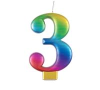 Metallic Rainbow Number 3 Birthday Candle - Vibrant 3D Topper for Cakes & Desserts - Perfect for Kids' & Adults' Parties - 1 Pc