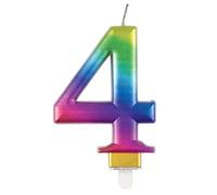 Unique Birthday Candle Metallic Rainbow Number 4 – Vibrant 3D Cake Topper – 1 Pc