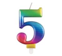Metallic Rainbow Number 5 Birthday Candle - Vibrant 3D Topper for Cakes & Desserts - Perfect for Kids' & Adults' Parties - 1 Pc