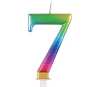 Metallic Rainbow Number 7 Birthday Candle - Vibrant 3D Topper for Cakes & Desserts - Perfect for Kids' & Adults' Parties - 1 Pc