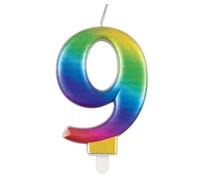 Unique Birthday Candle Metallic Rainbow Number 9 – Vibrant 3D Cake Topper – 1pc