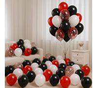 Metallic Red & Black Balloon Decoration Kit 62pcs - Red, Black, White & Confetti Balloons | Party Decor for Men, Boys & Teens | Bold Balloon Bouquet for 18th, 21st, Gaming Parties & Celebrations