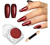 Metallic Red Chrome Nail Powder, Iridescent Mirror Effect Glitter Dust, Glossy Pearlescent Red Pigment Powder for DIY Nail Art Decoration