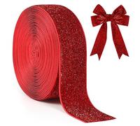Metallic Red Velvet Ribbon, 10 Yards 38mm Wide Christmas Velvet Ribbon for Gift Wrapping, Bow Making, Xmas Tree Decoration, Wreaths and Crafts