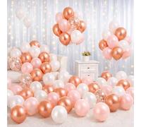 Metallic Rose Gold Balloon Decoration Kit 62pcs - Rose Gold, White & Pastel Pink Balloons with Confetti | Elegant Birthday Decor for Women & Teens | Balloon Bouquet for Baby Shower & Hen Party