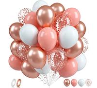 Metallic Rose Gold Balloons Set, 60PCS Rose Gold White Birthday Balloon, 12Inch Rose Gold Confetti Balloons Macaron Rose Gold Latex Balloon Helium for Birthday Wedding Party Decoration