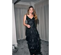 Metallic Ruffle Strappy Shoulder Maxi Dress Finding Friday Black 12
