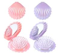 Metallic Shinning Finish Foldable Travel Hair Brush, 2 Pcs Mini Hair Brush with Mirror Shell Shape Portable Hair Brush Pocket Brush Compact Brush Mini Massage Comb Travel Brushes for Hair women men