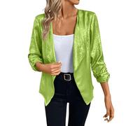 Metallic Shiny Cardigan for Women UK Casual Open Front Long Sleeve Sparkly Club Party Blazer Jackets Stylish Sequin Glitter Wedding Dance Tops Outerwear Green