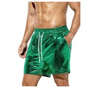 Metallic Shorts Men's Shiny Nightclub Trousers Short Disco Partywear Silver Bar Metallic Shorts Sequin Boxer Shorts Loose Fit Sequin Shorts Large Sizes Casual Shorts, O Green, M