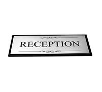 Metallic Silver and Black Reception Door Sign - Self-Adhesive, 195mm x 76mm, Composite Material, Business, Salons, Corporate, Office Signage