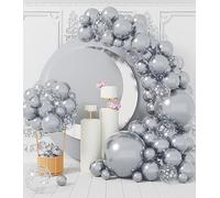 Metallic Silver Balloon Arch Kit: 100 Pcs Silver Party Balloons Garland Kit Different Sizes with Grey Confetti Latex Balloon Ribbons Dusty for Birthday Wedding Graduation Bachelorette Party Decoration