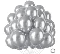 Metallic Silver Balloons 100 Pack, Strong Thicken Silver Birthday Balloons With Round Latex Helium Metallic Balloon For Men Boys Birthday Baby Shower Anniversary Graduation Party Decorations,12 Inch
