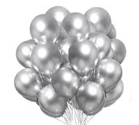 Metallic Silver Balloons 50 pcs, 12 inch Silver Metallic Balloon, Latex Balloons, Helium Balloon for Birthdays, Sliver Wedding Decorations