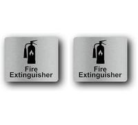 Metallic Silver Fire Extinguisher Sign with High Strength Self-Adhesive Backing, UV Printed for Long Term Use, 120mm x 90mm, Composite Material, Ideal for Business Premises (Pack of 2)