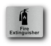 Metallic Silver Fire Extinguisher Sign with High Strength Self-Adhesive Backing, UV Printed for Long Term Use, 120mm x 90mm, Composite Material, Ideal for Business Premises