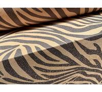 Metallic Slinky Stretch Spandex Jersey Fabric with Gold Lurex, per metre - Zebra Animal Print - Nude & Grey