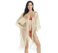 Metallic Sparkly Kimono Cardigan Swimsuit Beach Bikini Cover Ups Open Front Casual Blouse Tops - Gold - One Size
