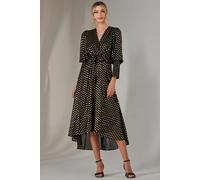Metallic Spot Print Puffy Sleeve Maxi Dress Jolie Moi Black 10