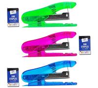 Metallic Stapler & 500 Spare 26/6 Staples Set in Assorted Glitter Colours, School Work Office Pocket Desktop Paper Stationery