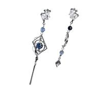 Metallic Star Moons Dangle Earrings with Crystal Embellishments and Delicate Chains Elegant Ear Pendant Stylish Irregular Dangle Earrings Showcasing Star Moons
