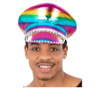Metallic Studded Rainbow Captains Hat Adults Pride Fancy Dress Hat Mens Ladies