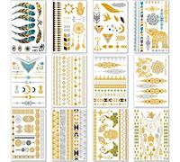 Metallic Temporary Transfer Tattoos for Women Teens Girls - 12 Sheets Gold Silver Temporary Tattoos Glitter Tattoo Designs Jewellery Tattoos - 150+ Colour Flash Fake Waterproof Tattoo Stickers, Bequia