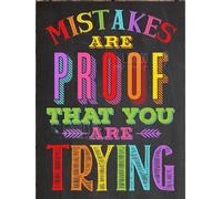 Metallic Tin Sign Rainbow Classroom Poster, Chalkboard Poster, Mistakes Prove You're Working Hard Classroom Decor Wall Art 8x12 Inch