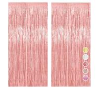 Metallic Tinsel Curtains 1x2m - Premium Foil Fringe Door Curtain Backdrop for Birthday, Wedding, Party Decor - 2 Pack (Pink)