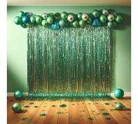 Metallic Tinsel Curtains Green 1M x 2M Foil Flow Curtain Background Streamer Birthday Party Backdrop Wedding Holiday Christmas Graduation Decoration Pack of 1