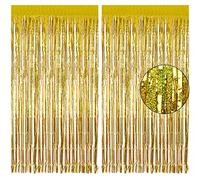 Metallic Tinsel Foil Fringe Curtains, 2Pcs 3.3ft x 8.2ft Gold Party Foil Decorations Streamers Party Backdrop Decorations for Baby Shower Birthday Bridal Shower Wedding Holiday Christmas