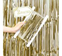 Metallic Tinsel Foil Fringe Curtains Backdrop Champagne Gold, 2 Pcs 3.28 ft x 6.56 ft Streamers for Birthday Party Graduation New Years Indoor Outdoor Photo Booth Windows Decorations Supplies