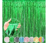 Metallic Tinsel Foil Fringe Curtains, Photo Booth Backdrop Hanging Door Streamers for Birthday Party Decorations (3.2Ft x 6.56Ft) (1, Green)
