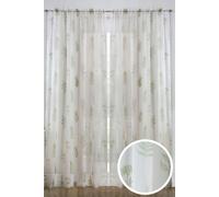 Metallic Tree Print Linen look Voile Panels (Pair) with Rod Pocket Header Tyrone Textiles Green 140cm width x 229cm drop