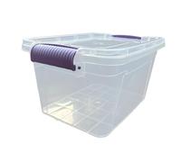 METALLIC TURTLE Clear 3.5L Plastic Storage Boxes with Purple Clip Locked Handles Stackable Nestable Lightweight Space Saving Strong Container for Home and Office