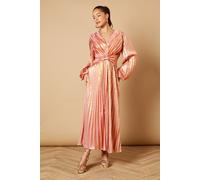 Metallic V Neck Pleated Midi Dress Oasis Rose Gold 10