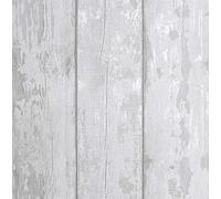 Metallic Washed Wood Wallpaper Grey Silver Plank Embossed Textured YL
