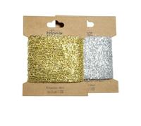 Metallic Webbing Duo - Gold Webbing Card (3m) and Silver Webbing Card (3m) - Decorative Trimming Set for Crafts, Gift Wrap, and Home Décor Projects