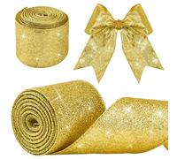 Metallic Wired Glitter Thick Ribbon - 2.36 Inch x 11 Yard, Gold - Christmas Tree, Gift Wrapping, Wreath, Garland, Home Decor
