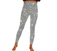 Metallic Women's Silver Sequin Leggings - Red Glitter Party Trousers - Skinny Jogging Bottoms - Lightweight Summer Trousers - Glitter Leggings - 70s Disco Rave Dance Clubwear