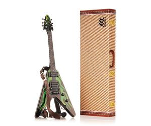 Metallica V Miniature Guitar | Handmade Wooden Mini Replica by Axe Legends | Includes Personalised Mini Leather Guitar Strap and A-Frame Display Stand | 25 cms Tall | Shipped in Gift Box