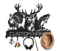 MetallicOne Custom Deer Fishing Hunting Key Holder, Personalized Key Rack & Coat Hook for Hunter, Wildlife Nature Theme Metal Wall Art, Rustic Entryway Decor for Cabin, Man Cave, or Lodge (Style-4)
