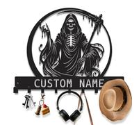 MetallicOne Custom Grim Reaper Key Hanger Wall Mount, Metal Skull Skeleton Key Organizer, Spooky Scary Horror Wall Key Rack with Hooks, Gothic Decorative Key Holder for Entryway, Man Cave (Style-2)