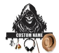 MetallicOne Custom Grim Reaper Key Hanger Wall Mount, Metal Skull Skeleton Key Organizer, Spooky Scary Horror Wall Key Rack with Hooks, Gothic Decorative Key Holder for Entryway, Man Cave (Style-1)