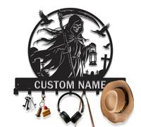 MetallicOne Custom Grim Reaper Key Hanger Wall Mount, Metal Skull Skeleton Key Organizer, Spooky Scary Horror Wall Key Rack with Hooks, Gothic Decorative Key Holder for Entryway, Man Cave (Style-5)