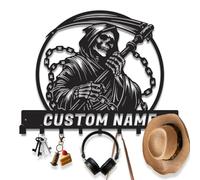 MetallicOne Custom Grim Reaper Key Hanger Wall Mount, Metal Skull Skeleton Key Organizer, Spooky Scary Horror Wall Key Rack with Hooks, Gothic Decorative Key Holder for Entryway, Man Cave (Style-3)