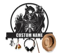 MetallicOne Custom Grim Reaper Key Hanger Wall Mount, Metal Skull Skeleton Key Organizer, Spooky Scary Horror Wall Key Rack with Hooks, Gothic Decorative Key Holder for Entryway, Man Cave (Style-6)