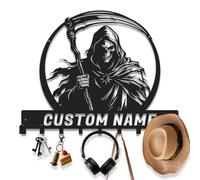 MetallicOne Custom Grim Reaper Key Hanger Wall Mount, Metal Skull Skeleton Key Organizer, Spooky Scary Horror Wall Key Rack with Hooks, Gothic Decorative Key Holder for Entryway, Man Cave (Style-7)